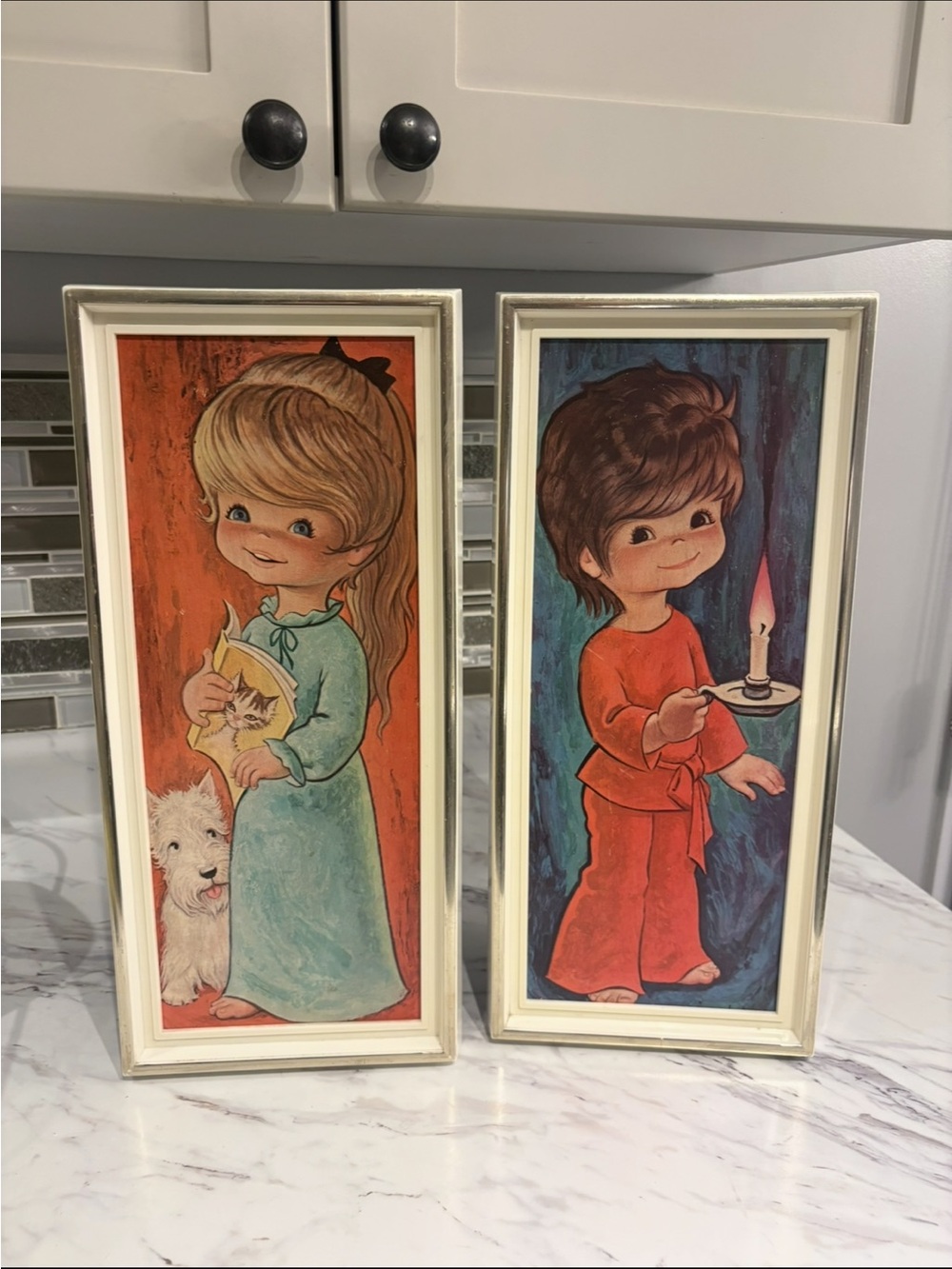 Vintage Jandro Big Eye Children Lithograph prints wall hanging art MCM